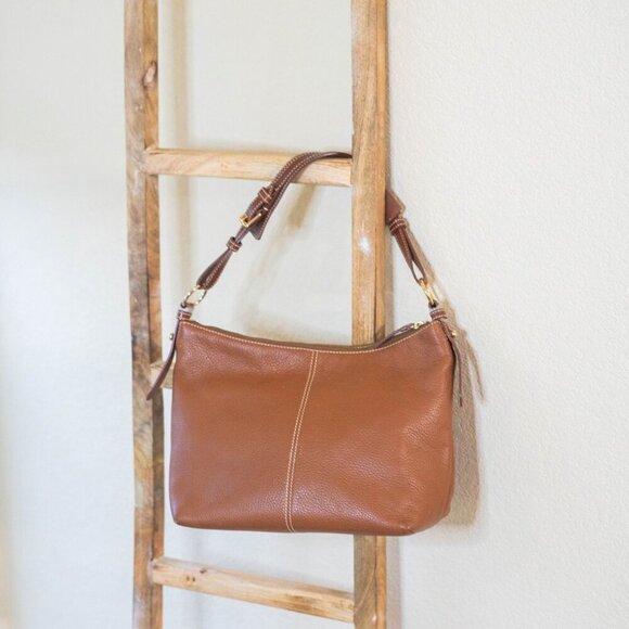 DOONEY & BOURKE BROWN BRASS ALL WEATHER LEATHER HOBO BAG - Picture 2 of 11